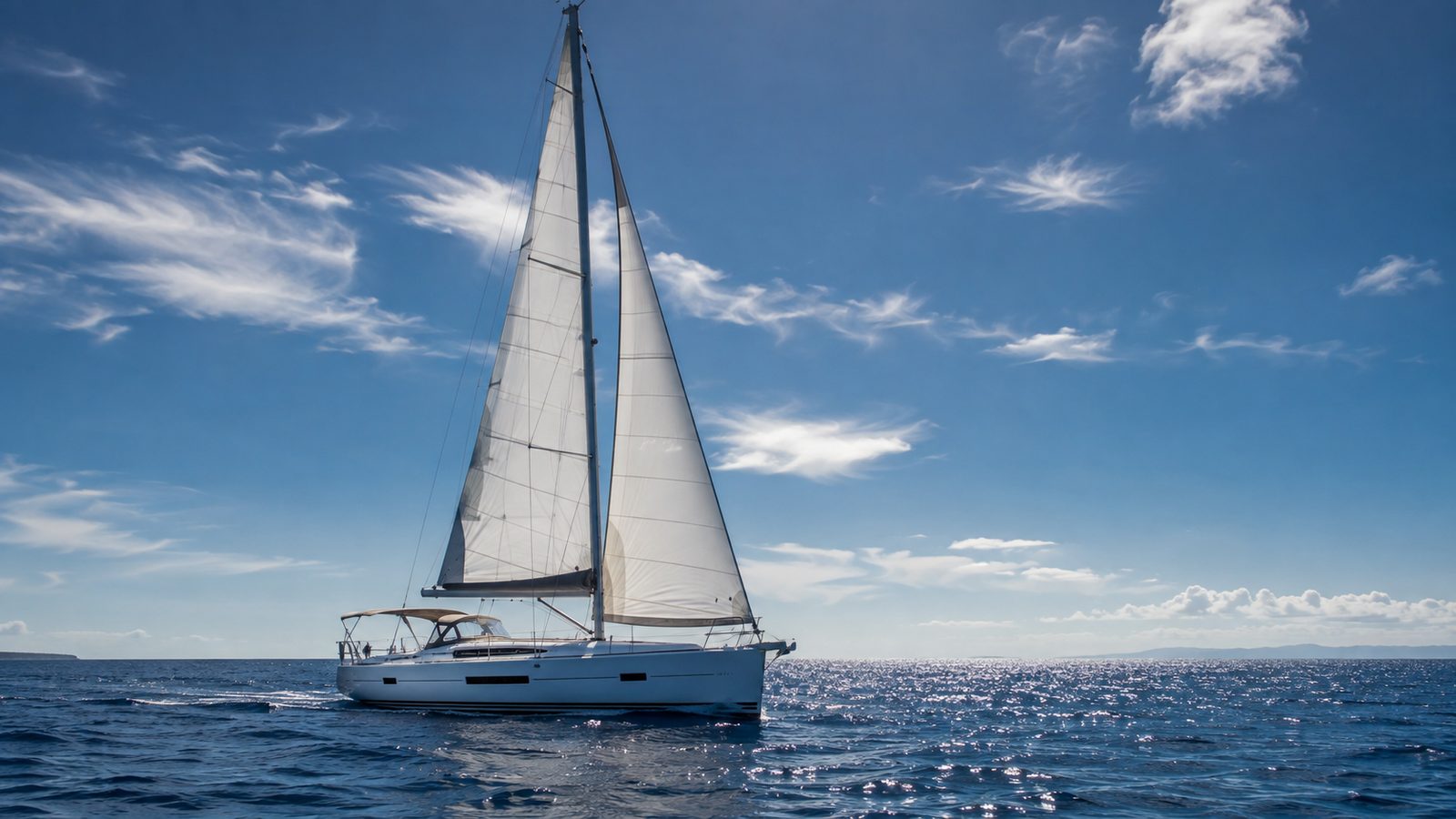 Segelyacht unter blauem Himmel auf offenem Wasser